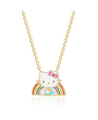Hello Kitty Sanrio Yellow Gold Plated Crystal Rainbow Necklace - 18'' Chain, Officially Licensed Authentic