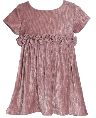 Bonnie Baby Girls Short Sleeved Crinkle Velvet Dress with Rusching Detail At Waist
