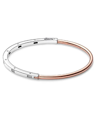 Pandora Signature 14K Rose Gold-Plated and Sterling Silver Two-Tone I-d Pave Bangle Bracelet