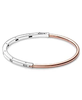 Pandora Signature 14K Rose Gold-Plated and Sterling Silver Two-Tone I-d Pave Bangle Bracelet