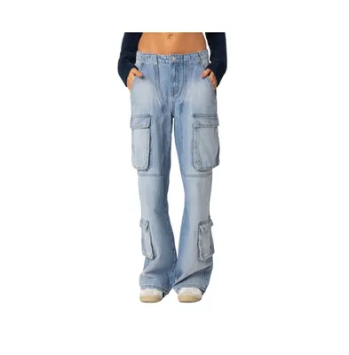 Women's Tara low rise denim cargo jeans - Blue