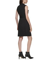 Calvin Klein Women's Moto Belted Sleeveless Sheath Dress