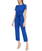 Calvin Klein Petite Puff-Sleeve Belted Jumpsuit