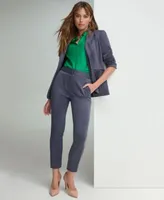 Tommy Hilfiger Womens Notched Collar Single Button Blazer Short Sleeve Popover Blouse Pintucked Front Ankle Pants