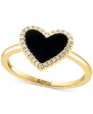 Effy Onyx & Diamond (1/10 ct. t.w.) Heart Halo Ring in 14k Gold