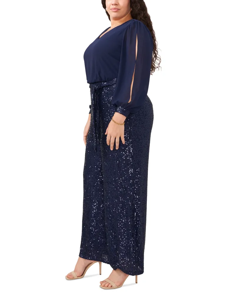 Msk Plus Sequined Split-Sleeve Jumpsuit