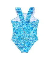 Santorini Blue Ruffle Shoulder Swimsuit