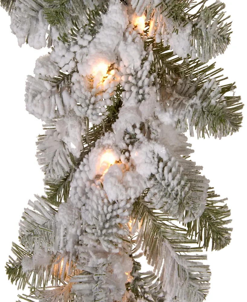 National Tree Company 9' x 12" Feel Real Snowy Camden Garland with 50 Clear Lights