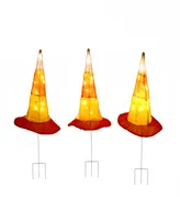 National Tree Company 23" 3-Piece Pre-Lit Candy Corn Witch's Hat Garden Stakes Set