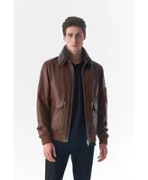 Furniq Uk Men's Detachable Shearling Collar Leather Jacket