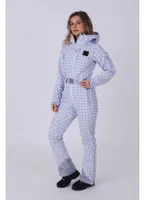 Purple Houndstooth Women's Chic Ski Suit