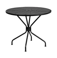 Emma+Oliver Commercial Grade 35.25" Round Colorful Metal Garden Patio Table With Umbrella Hole