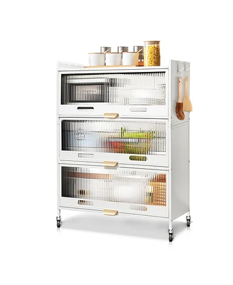 Mega Casa 3 Door Accent Cabinet, 4 Tier Kitchen Organizer Shelf, White