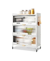 Mega Casa 3 Door Accent Cabinet, 4 Tier Kitchen Organizer Shelf, White