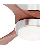 52" Windspun Modern Hugger Indoor Ceiling Fan with Led Light Remote Control Brushed Nickel Carved Wood Blade Low Profile Dimmable for Living Room Kitc
