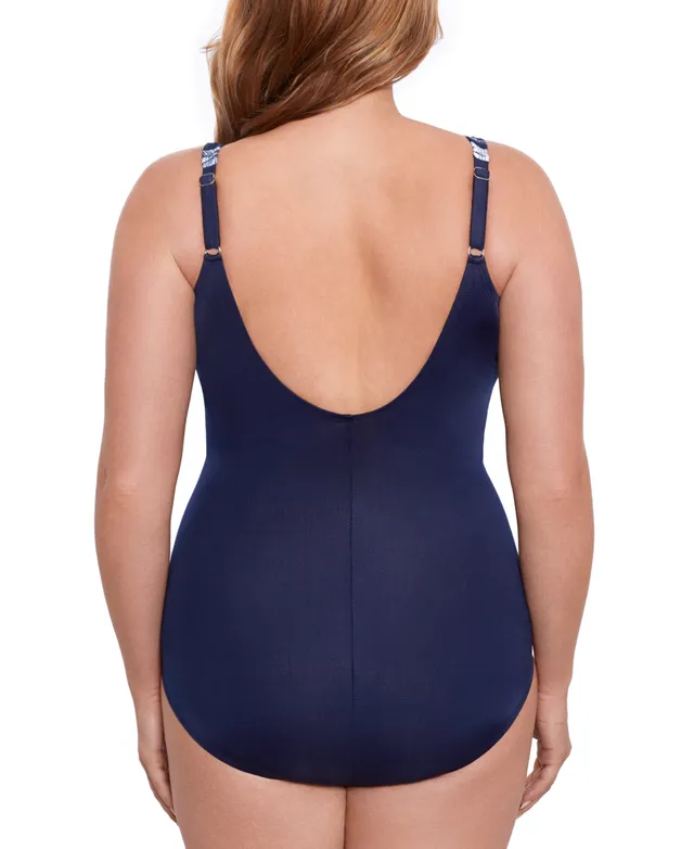 Miraclesuit Moonlight at the Oasis It's a Wrap One Piece Swimsuit,  Black/White, Size 10, from Soma