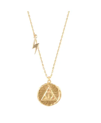 Harry Potter Wizarding World Deathly Hallows Gold Plated Potter Medallion Pendant, 16 + 2"