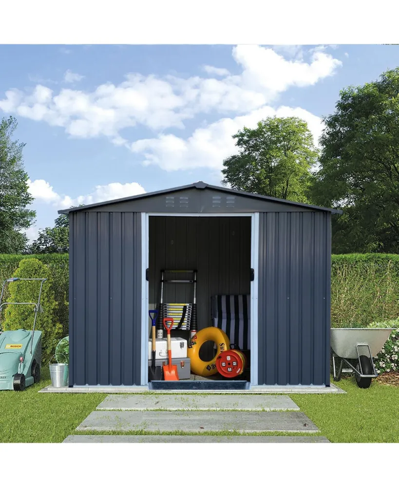 Streamdale Furniture Outdoor Storage Shed 8 X 6 Ft Large Metal Tool Sheds, Heavy Duty Storage House Sliding Doors