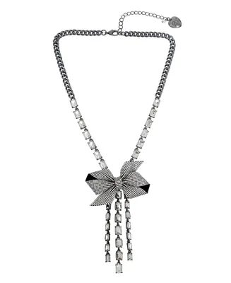 Betsey Johnson Faux Stone Pave Bow Y Necklace