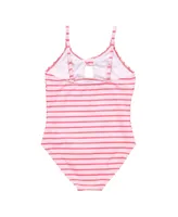 Toddler, Child Girls Coral Stripe Sustainable Bow Swimsuit