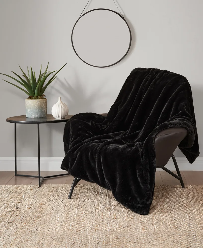 Lucky Brand Solid Mink Faux Fur Throw Blanket, 50" x 70"