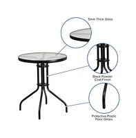23.75" Round Tempered Glass Metal Table With Smooth Ripple Design Top