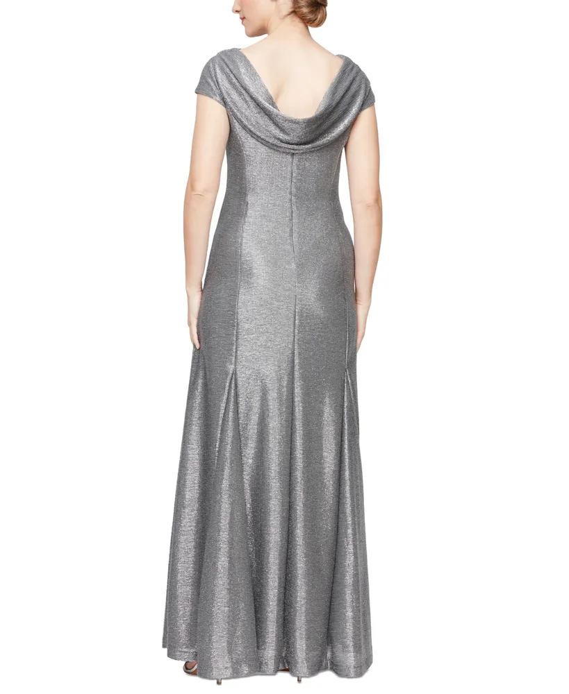 Alex Evenings Women's Metallic Ruched Cowl-Back Gown