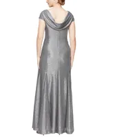 Alex Evenings Women's Metallic Ruched Cowl-Back Gown