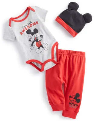 Disney Baby Boys Mickey Mouse Awesome Hat, Bodysuit and Pants, 3 Piece Set