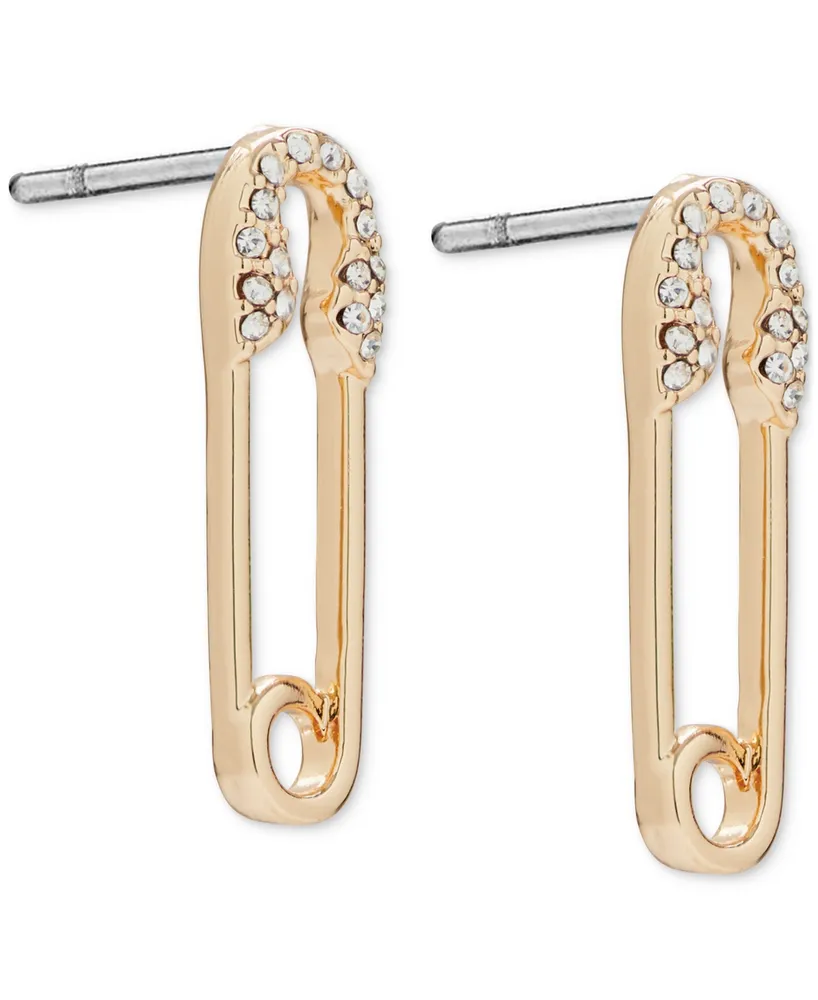 Lucky Brand Gold-Tone Pave Safety Pin Drop Earrings