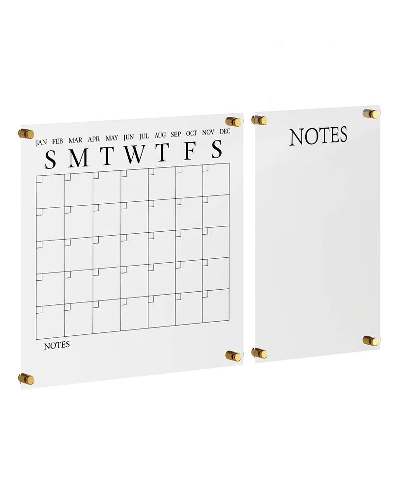 Martha Stewart Grayson Acrylic Wall Calendar and Notes Board Set with Dry Erase Marker and Mounting Hardware