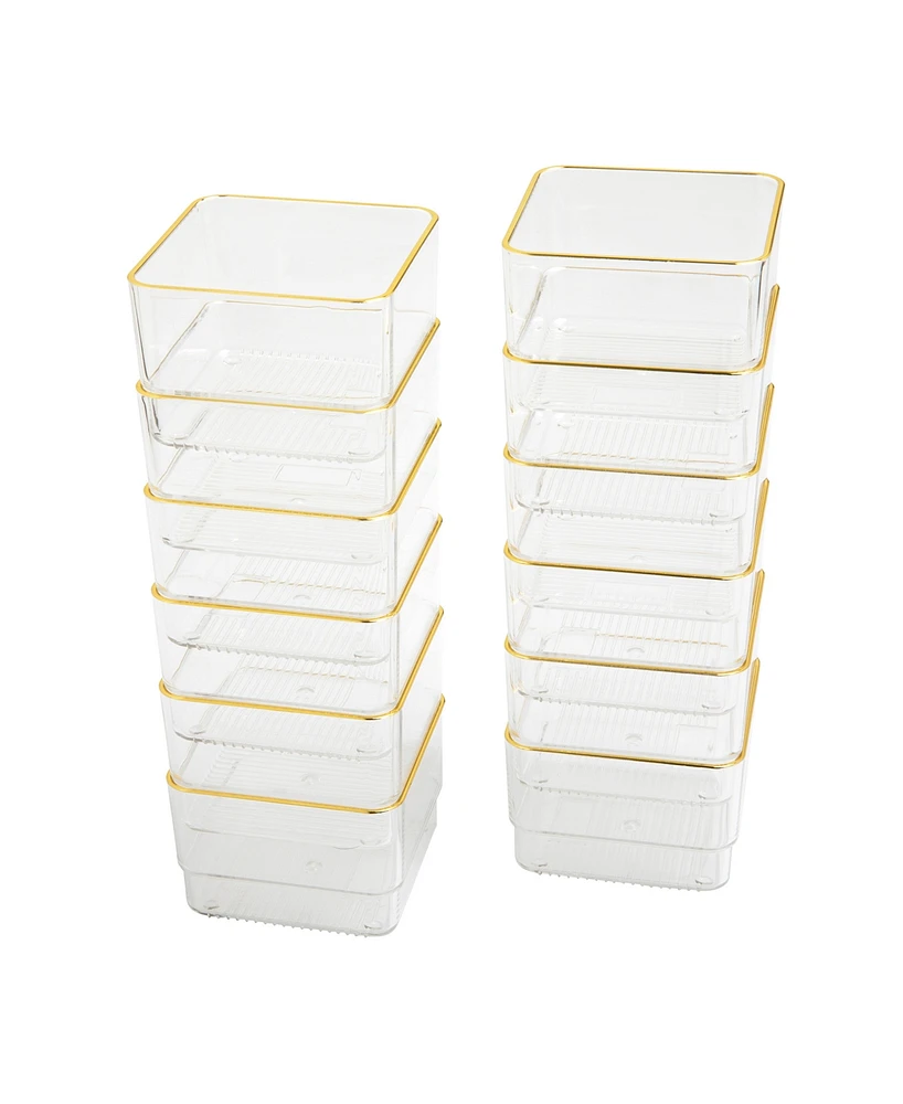 Martha Stewart Kerry 12 Piece Plastic Stackable Office Desk Drawer Organizers Set, 3" x 3"
