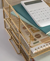 Martha Stewart Ryder 3 Tier Desk Letter Tray Organizer, Stackable Steel Mesh Inbox Tray for Files, Papers, or Letters