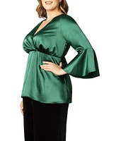 Women's Plus Honey Satin Bell Sleeve Top