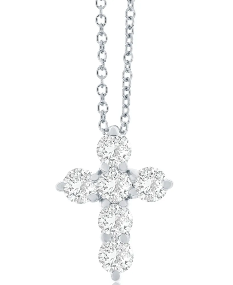 Diamond Cross Pendant Necklace (3/4 ct. t.w.) in 14k White Gold, 16" + 2" Extender