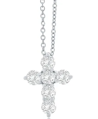 Diamond Cross Pendant Necklace (3/4 ct. t.w.) in 14k White Gold, 16" + 2" Extender