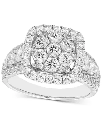 Diamond Square Shaped Halo Cluster Engagement Ring (2 ct. t.w.) in 14k White Gold
