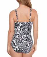 Swim Solutions Women's Printed Ruched-Front One Piece Swimsuit, Created for Macy's