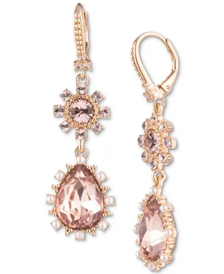 Marchesa Gold-Tone Crystal & Imitation Pearl Double Drop Earrings