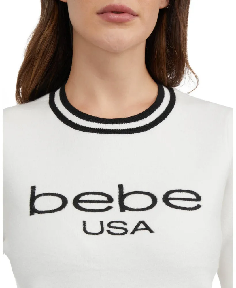 Bebe Women's Long Sleeve Sweater with Stripped Trims