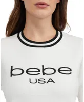 Bebe Women's Long Sleeve Sweater with Stripped Trims