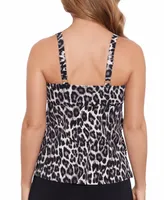 Swim Solutions Women's Leopard-Print Tiered Tankini Top, Created for Macy's