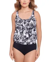 Swim Solutions Womens Printed Shirred Neck Blouson Tankini Mid Rise Bikini Bottoms Created For Macys