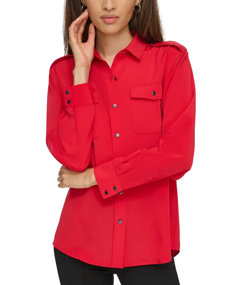 New HOLLISTER Size Small Womens Long Sleeve Shirt Red Button Down