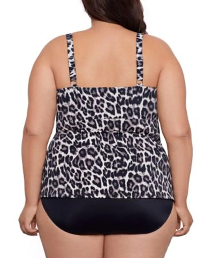 Swim Solutions Plus Size Printed Triple Tier Tankini Mid Rise Tummy Control Swim Bottoms Created For Macys