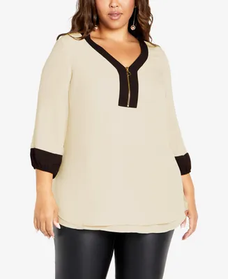 Avenue Plus Size Melinda V-neck Zip Front Shirt Top