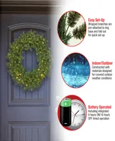 National Tree Company 24" Kingswood Fir Wreath with 250 Battery Operated Infinity Lights