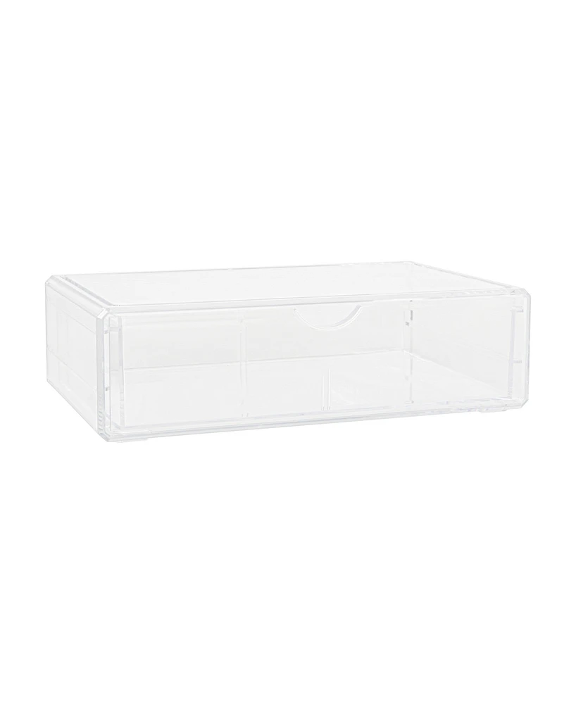 Martha Stewart Brody Plastic Stackable Office Desktop Organizer Box with Drawer, 12.75" x 7.75"