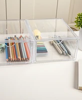 Martha Stewart Brody 2 Pack Plastic Stackable Office Desktop Organizer Boxes with Drawer, 6" x 7.5"