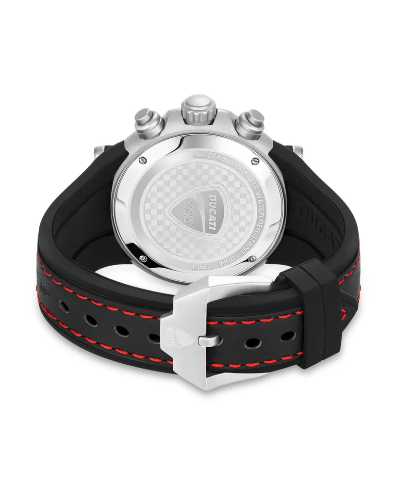 Ducati Corse Men's Quartz Black Genuine Leather Silicone Watch 49mm